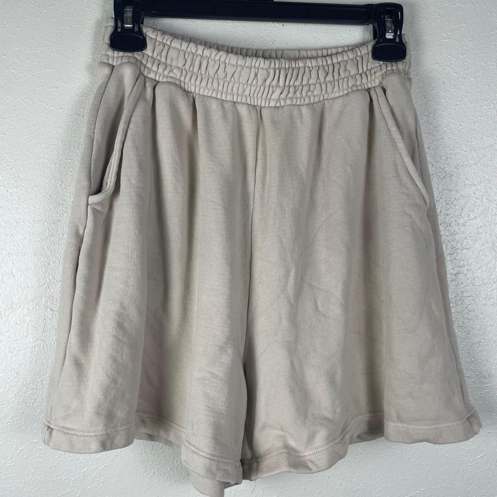 ONA Women Oatmeal Beige French Terry Sweat Shorts High Waisted Made in USA Small